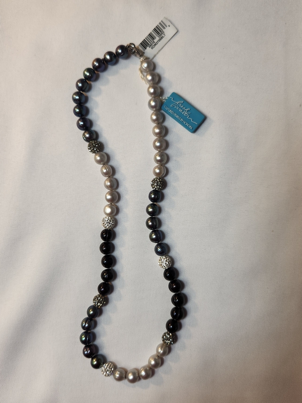 ⭐️NWT Kohl’s Black Tie Freshwater Cultured Pearl Necklace 18" Crystal Rondelle